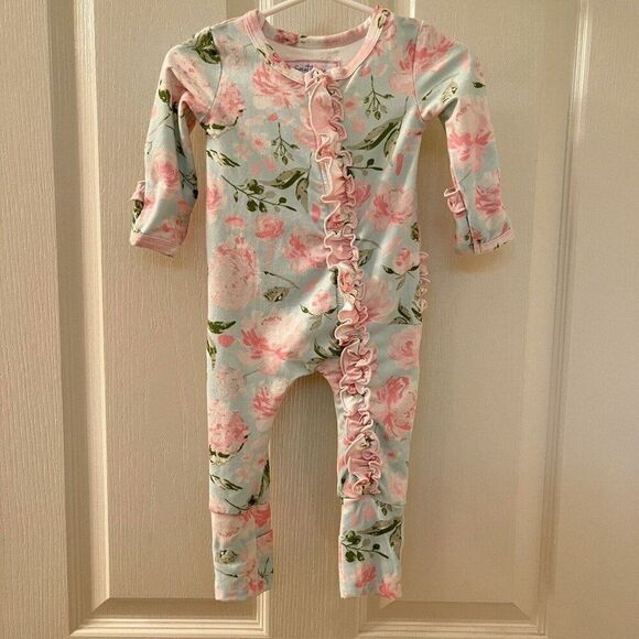 SweetHoney OG Ruffled Dreamer PJ Sleeper Zippy Blue Floral Girls Size 6 Months